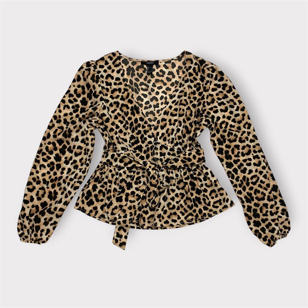 Forever 21 Cheetah V-Neck Blouse Women’s Large
